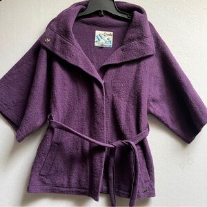 Orb Purple Wool Blend Belted Short Sleeve Cardi Jacket Sz S